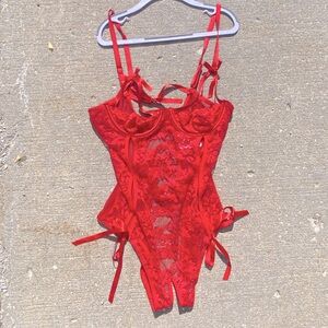 Red Lace Bodysuit with Straps